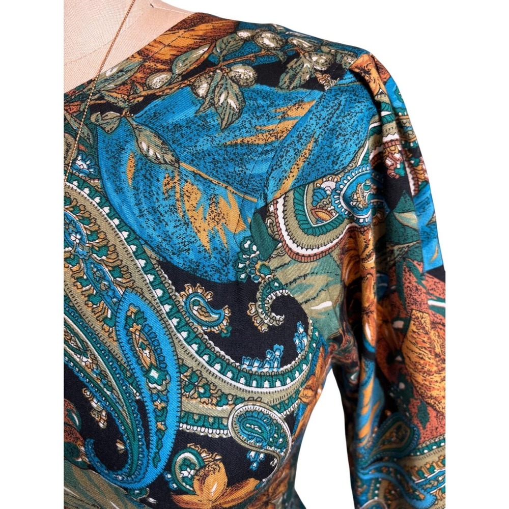 Benson & Smith Paisley Midi Dress Womens 6 Blue Dropped Waist Pleated Vintage - Picture 3 of 8